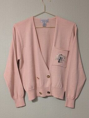 Vintage Lauren Cole Women's Preppy Yuppie 80's Sweater Crest Cinched Waist